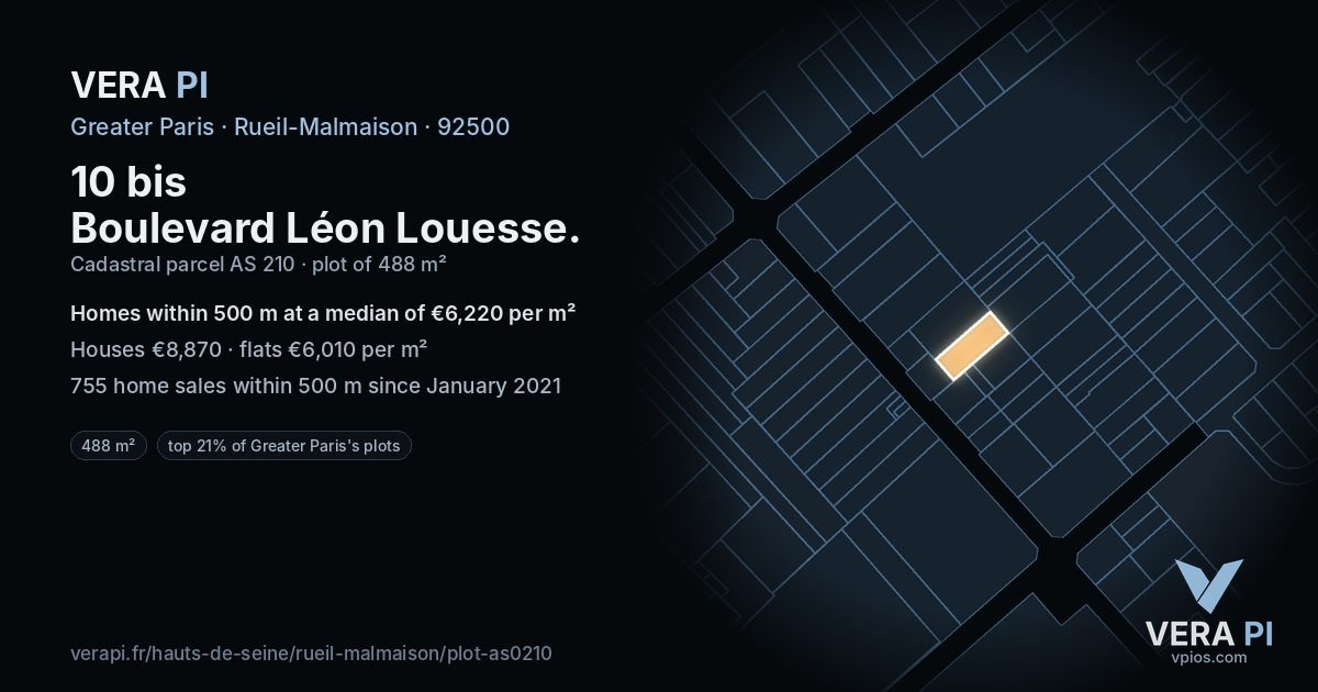10 bis Boulevard Léon Louesse, Rueil-Malmaison at night – the plot lit, the parcels around coloured by the prices near them