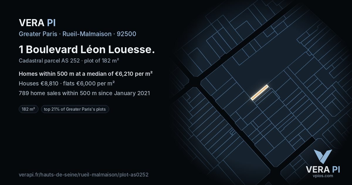 1 Boulevard Léon Louesse, Rueil-Malmaison at night – the plot lit, the parcels around coloured by the prices near them