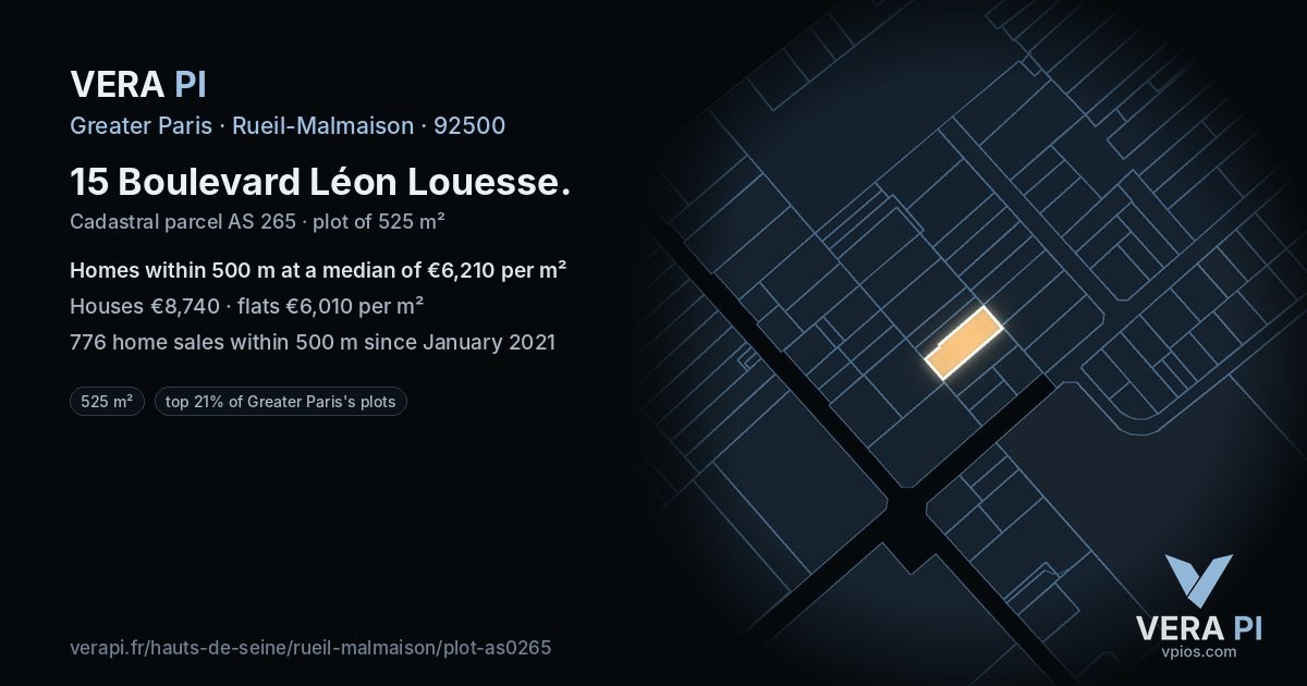 15 Boulevard Léon Louesse, Rueil-Malmaison at night – the plot lit, the parcels around coloured by the prices near them