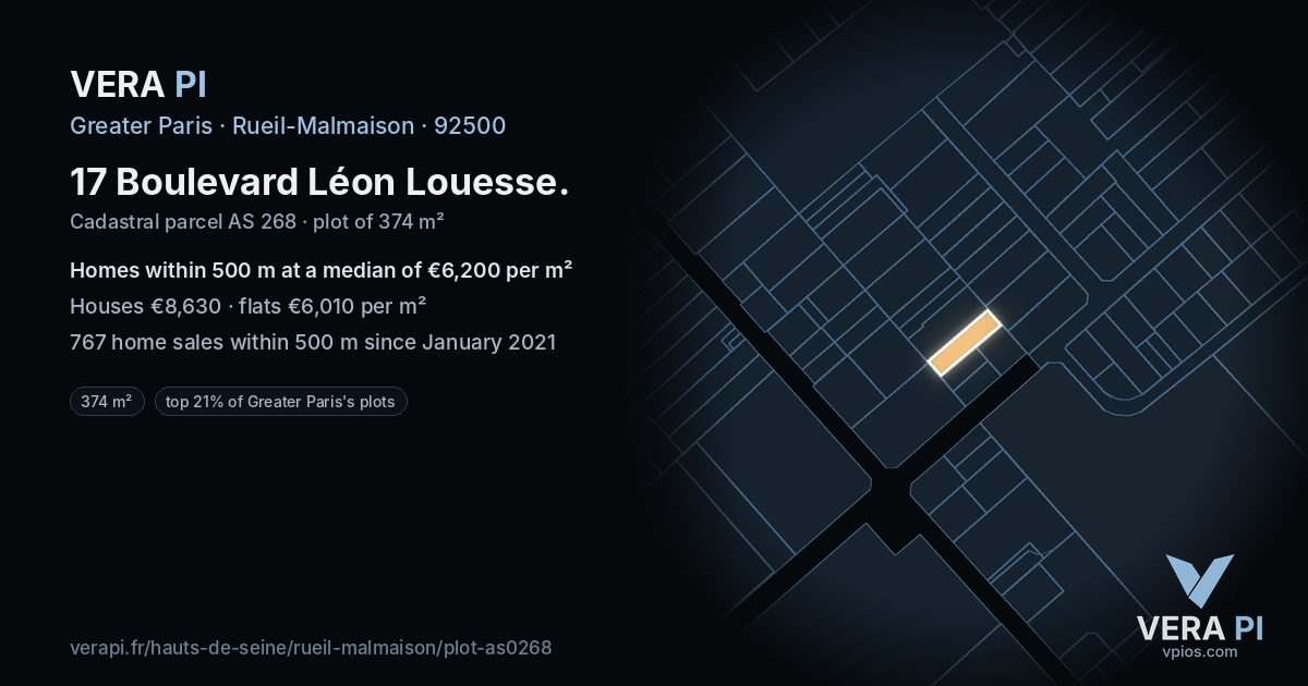 17 Boulevard Léon Louesse, Rueil-Malmaison at night – the plot lit, the parcels around coloured by the prices near them