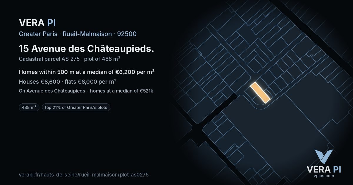 15 Avenue des Châteaupieds, Rueil-Malmaison at night – the plot lit, the parcels around coloured by the prices near them
