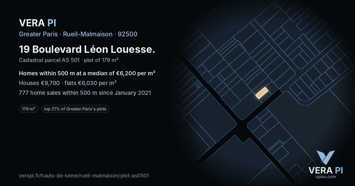 19 Boulevard Léon Louesse, Rueil-Malmaison at night – the plot lit, the parcels around coloured by the prices near them
