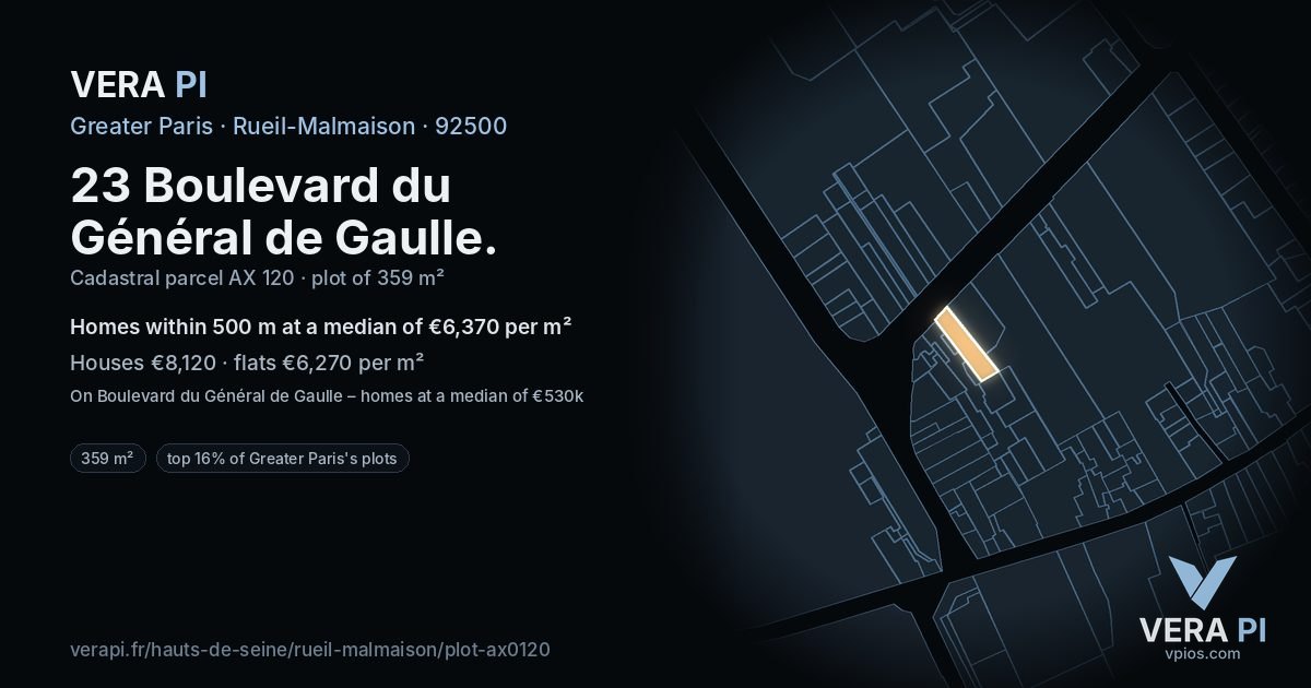 23 Boulevard du Général de Gaulle, Rueil-Malmaison at night – the plot lit, the parcels around coloured by the prices near them