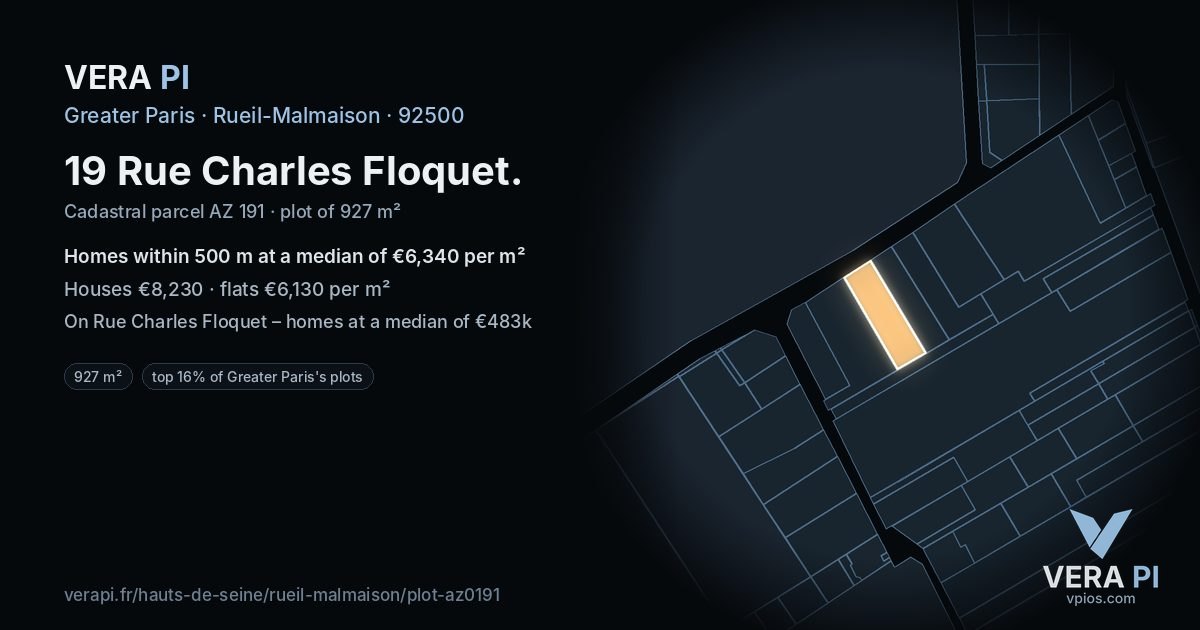 19 Rue Charles Floquet, Rueil-Malmaison at night – the plot lit, the parcels around coloured by the prices near them