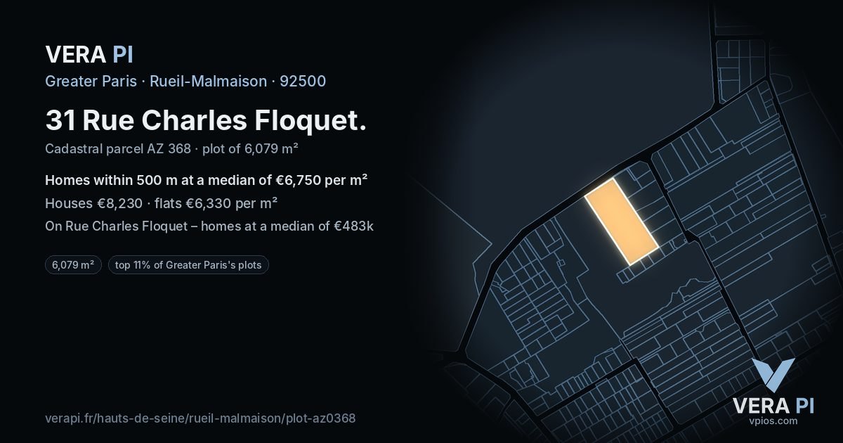 31 Rue Charles Floquet, Rueil-Malmaison at night – the plot lit, the parcels around coloured by the prices near them