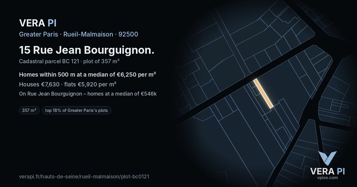 15 Rue Jean Bourguignon, Rueil-Malmaison at night – the plot lit, the parcels around coloured by the prices near them
