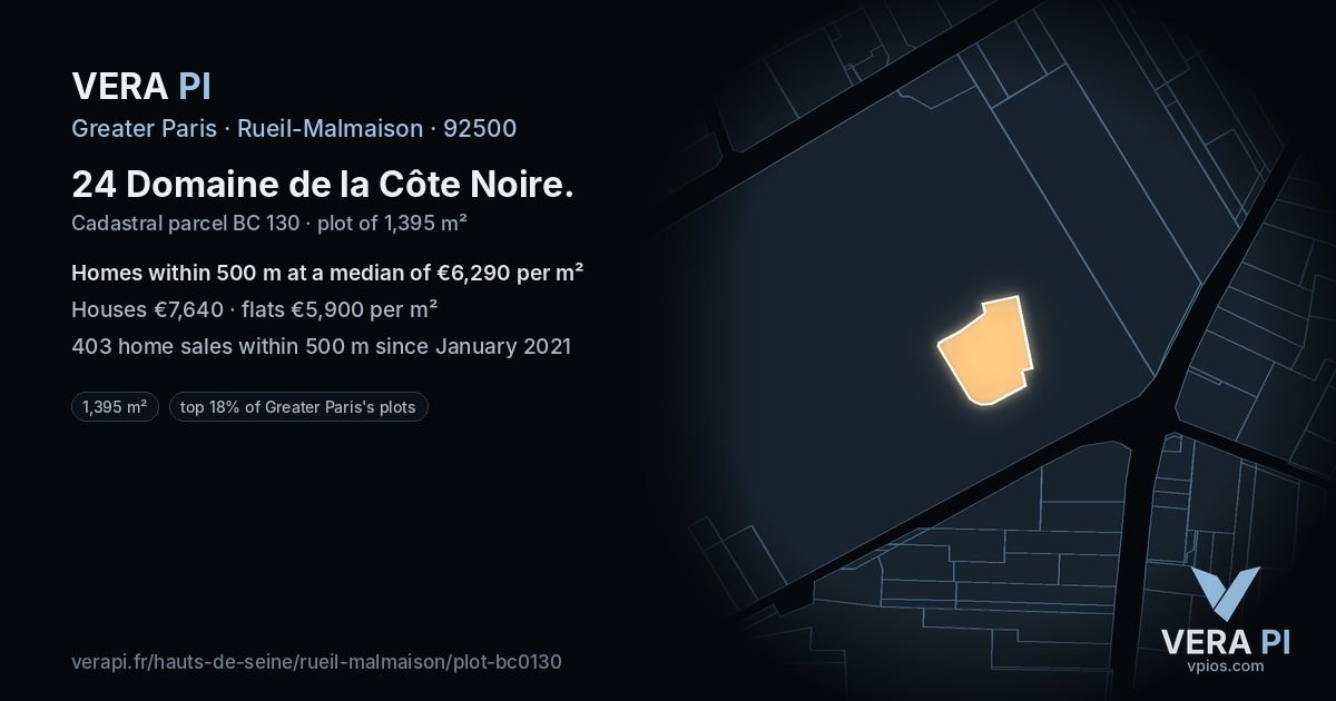 24 Domaine de la Côte Noire, Rueil-Malmaison at night – the plot lit, the parcels around coloured by the prices near them