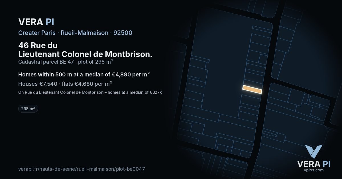 46 Rue du Lieutenant Colonel de Montbrison, Rueil-Malmaison at night – the plot lit, the parcels around coloured by the prices near them