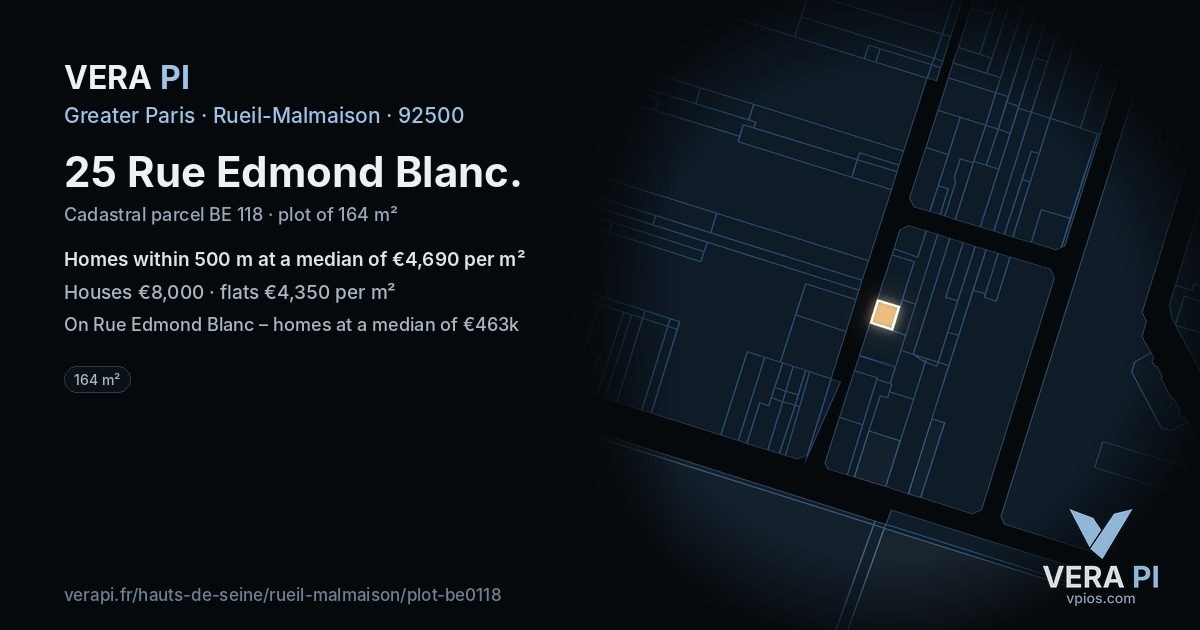 25 Rue Edmond Blanc, Rueil-Malmaison at night – the plot lit, the parcels around coloured by the prices near them