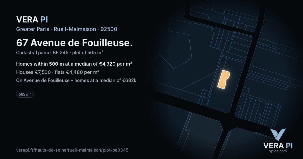 67 Avenue de Fouilleuse, Rueil-Malmaison at night – the plot lit, the parcels around coloured by the prices near them