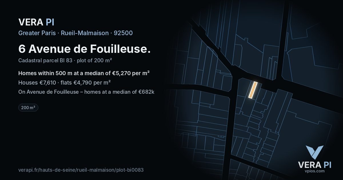 6 Avenue de Fouilleuse, Rueil-Malmaison at night – the plot lit, the parcels around coloured by the prices near them