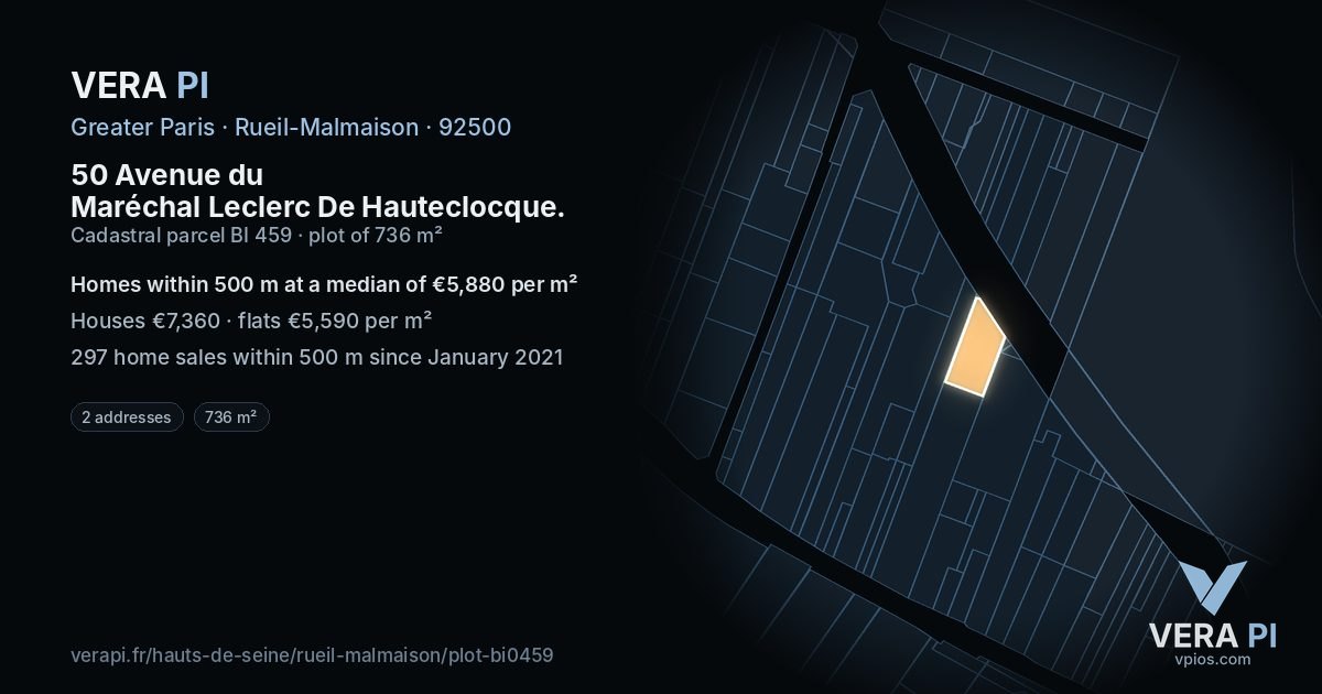 50 Avenue du Maréchal Leclerc De Hauteclocque, Rueil-Malmaison at night – the plot lit, the parcels around coloured by the prices near them