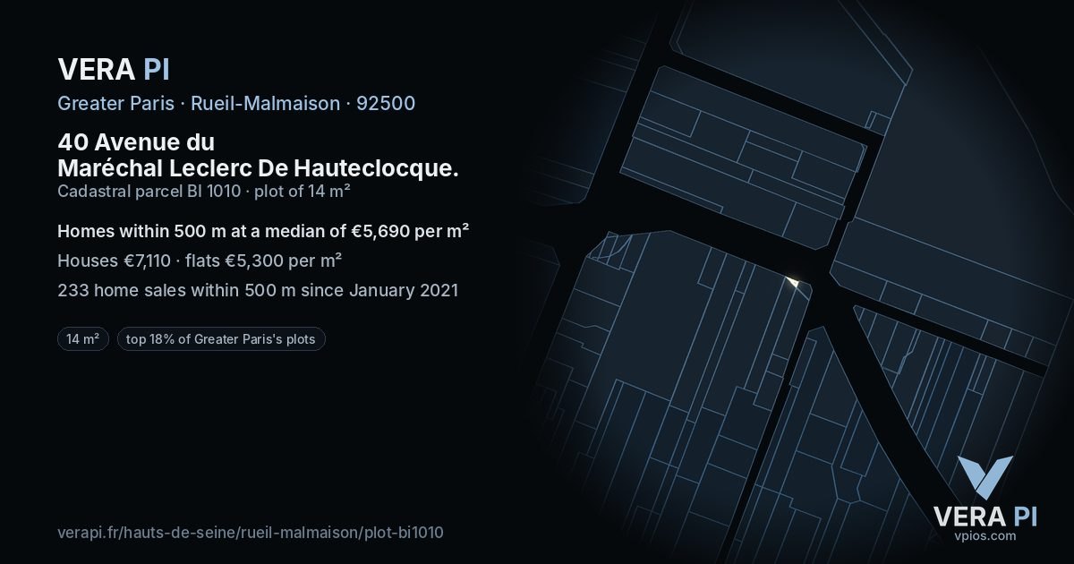 40 Avenue du Maréchal Leclerc De Hauteclocque, Rueil-Malmaison at night – the plot lit, the parcels around coloured by the prices near them