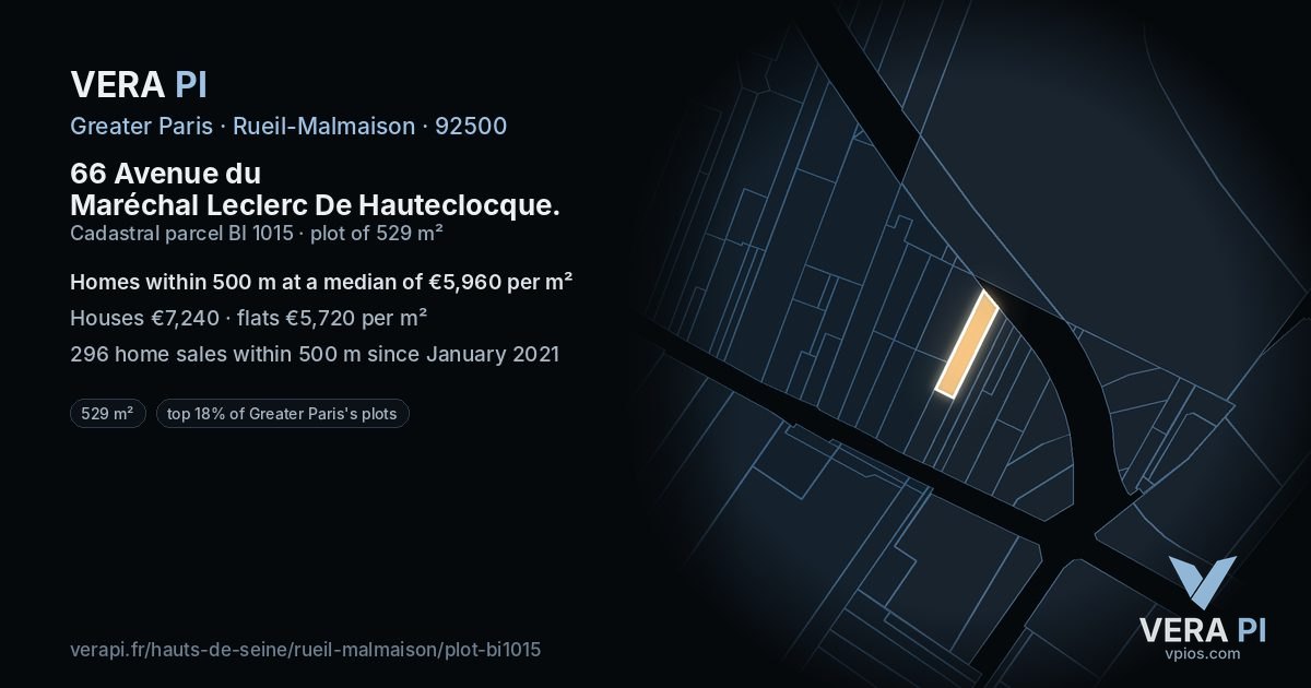 66 Avenue du Maréchal Leclerc De Hauteclocque, Rueil-Malmaison at night – the plot lit, the parcels around coloured by the prices near them