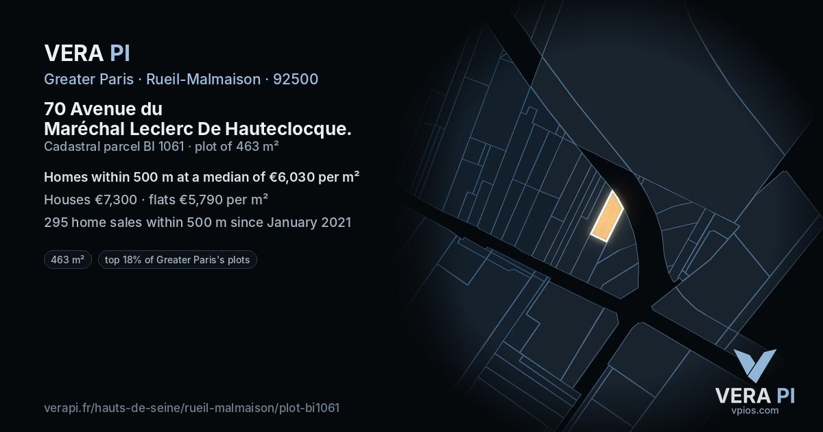 70 Avenue du Maréchal Leclerc De Hauteclocque, Rueil-Malmaison at night – the plot lit, the parcels around coloured by the prices near them