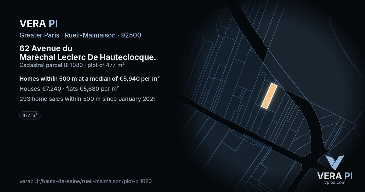 62 Avenue du Maréchal Leclerc De Hauteclocque, Rueil-Malmaison at night – the plot lit, the parcels around coloured by the prices near them