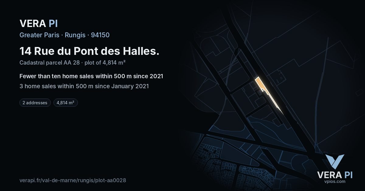 14 Rue du Pont des Halles, Rungis at night – the plot lit, the parcels around coloured by the prices near them