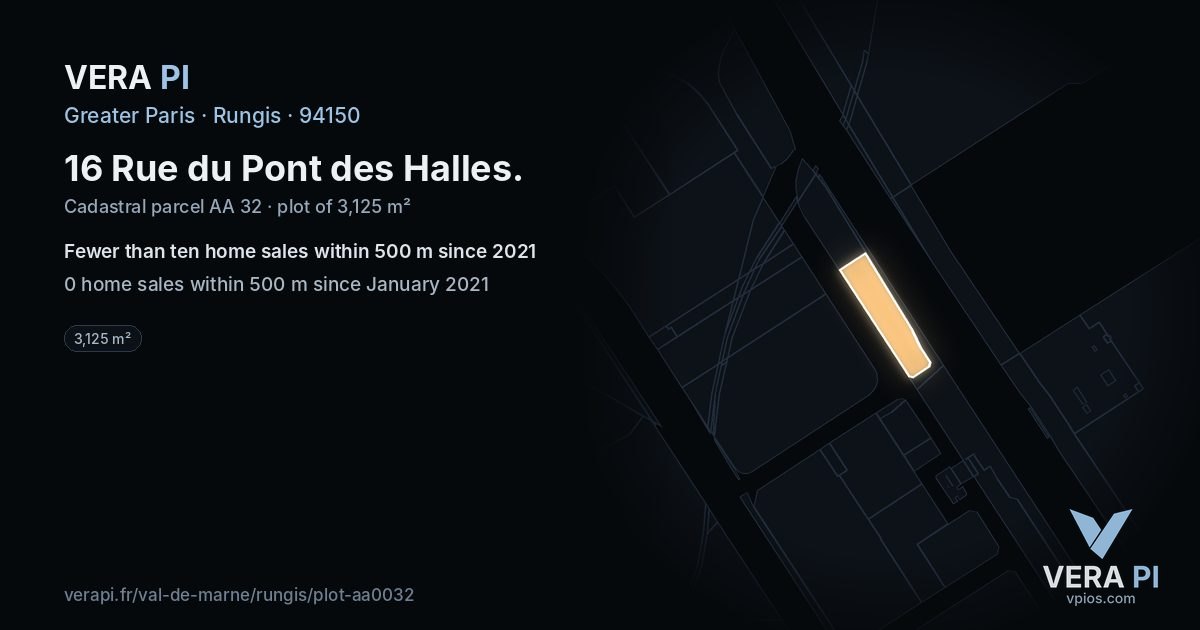 16 Rue du Pont des Halles, Rungis at night – the plot lit, the parcels around coloured by the prices near them