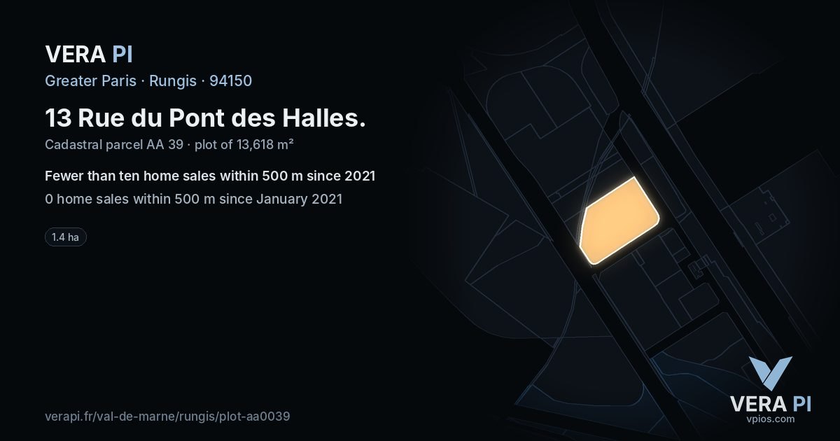 13 Rue du Pont des Halles, Rungis at night – the plot lit, the parcels around coloured by the prices near them