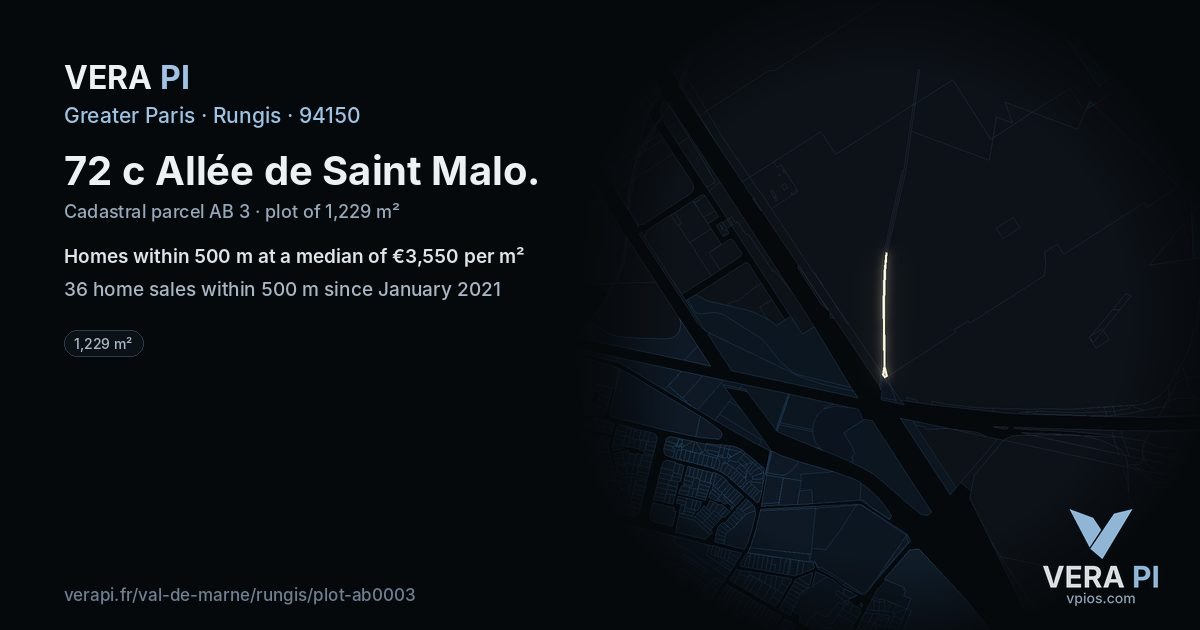 72 c Allée de Saint Malo, Rungis at night – the plot lit, the parcels around coloured by the prices near them