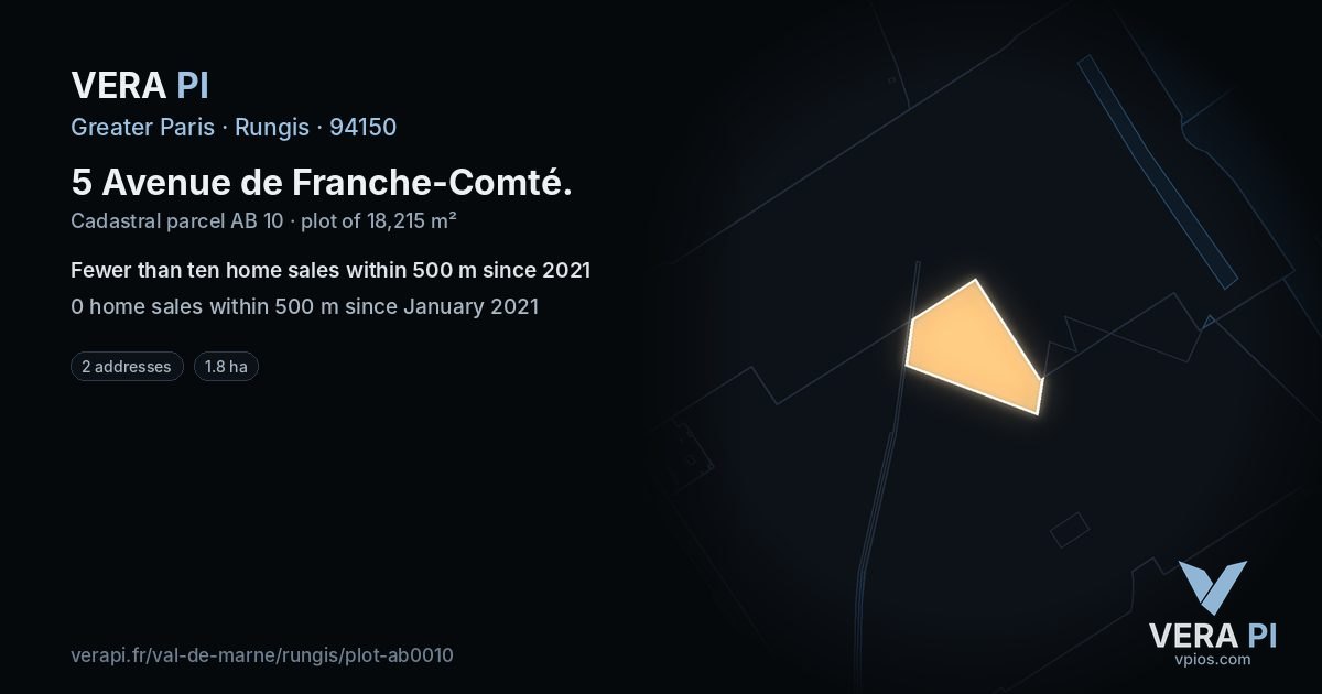 5 Avenue de Franche-Comté, Rungis at night – the plot lit, the parcels around coloured by the prices near them