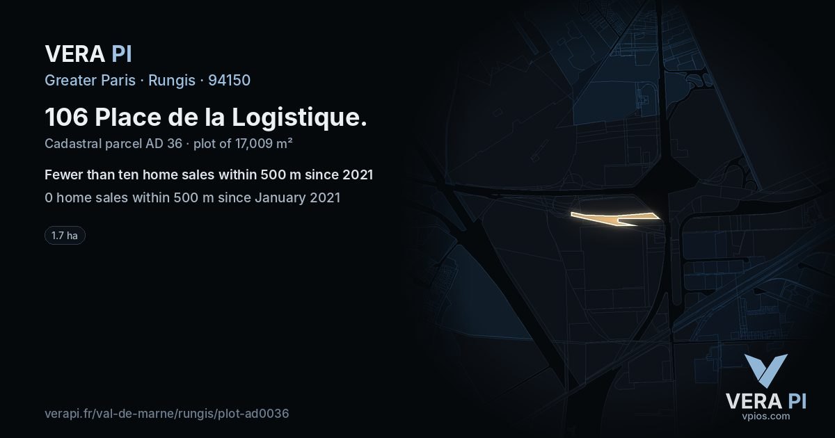 106 Place de la Logistique, Rungis at night – the plot lit, the parcels around coloured by the prices near them