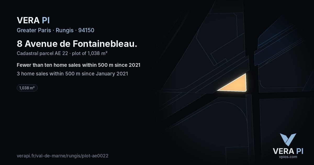8 Avenue de Fontainebleau, Rungis at night – the plot lit, the parcels around coloured by the prices near them