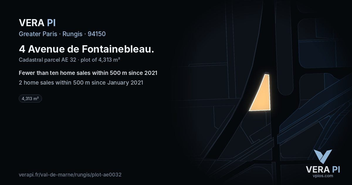 4 Avenue de Fontainebleau, Rungis at night – the plot lit, the parcels around coloured by the prices near them