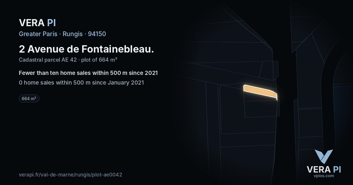 2 Avenue de Fontainebleau, Rungis at night – the plot lit, the parcels around coloured by the prices near them
