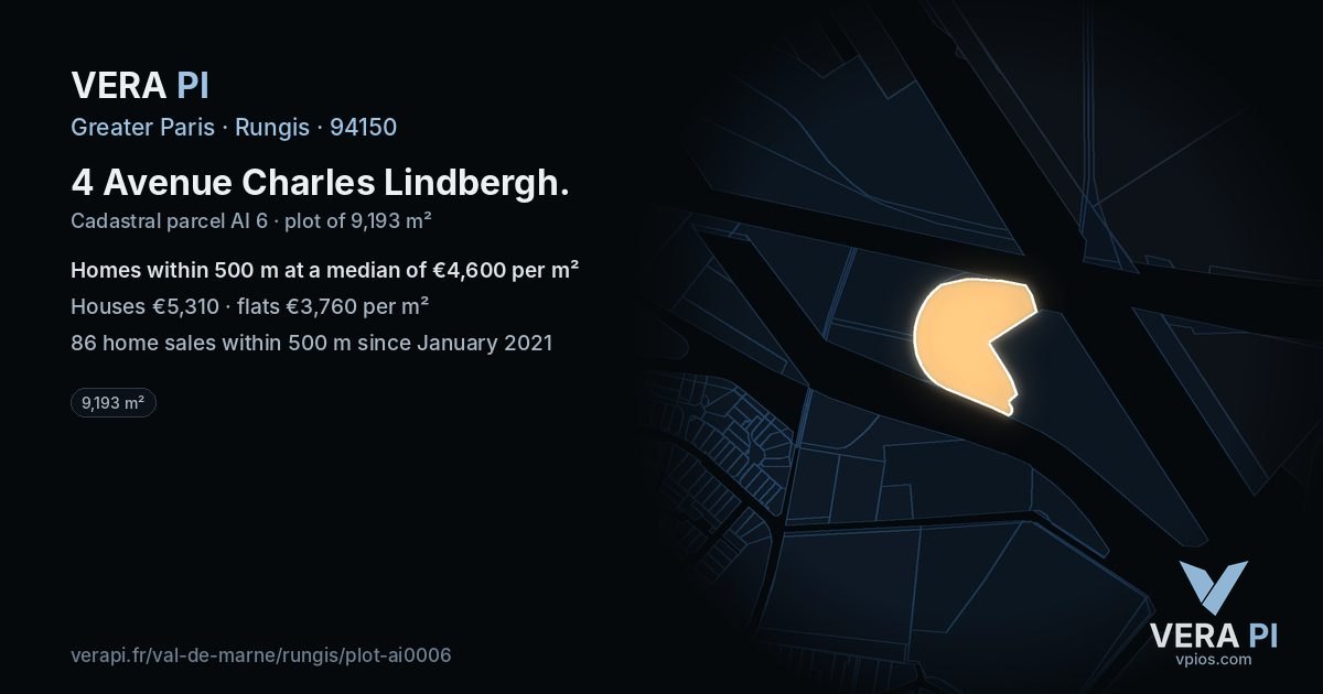 4 Avenue Charles Lindbergh, Rungis at night – the plot lit, the parcels around coloured by the prices near them