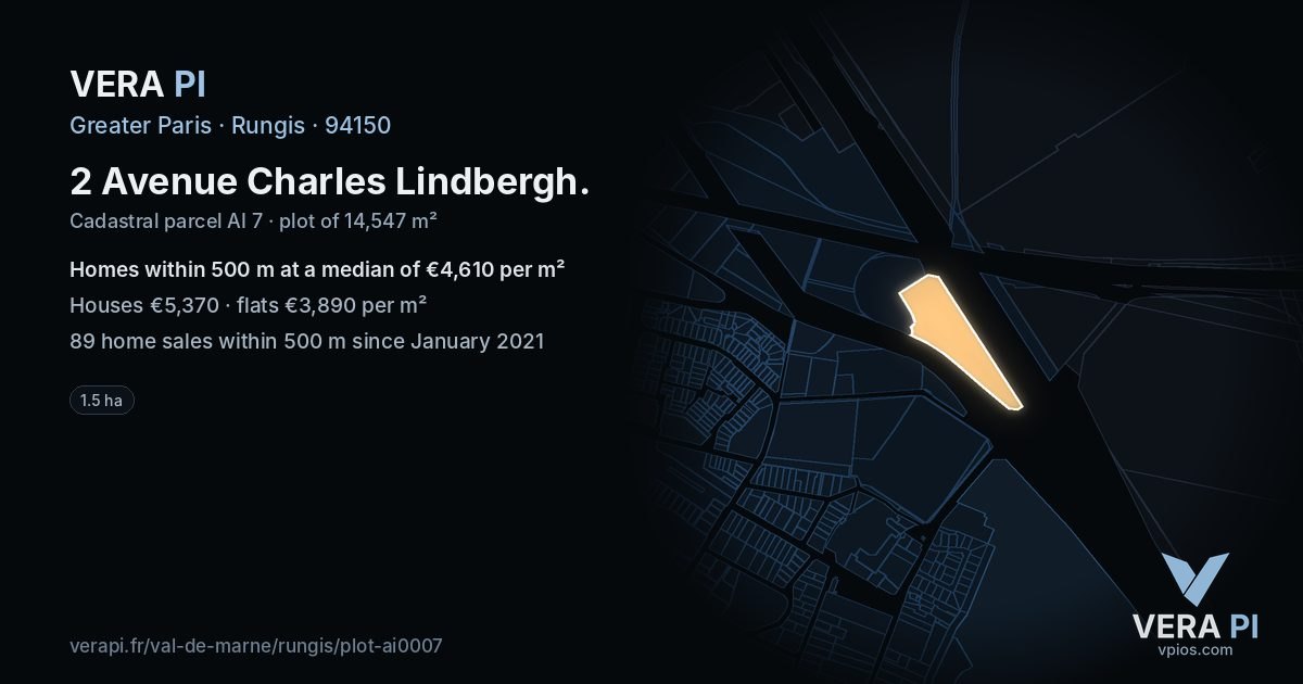 2 Avenue Charles Lindbergh, Rungis at night – the plot lit, the parcels around coloured by the prices near them