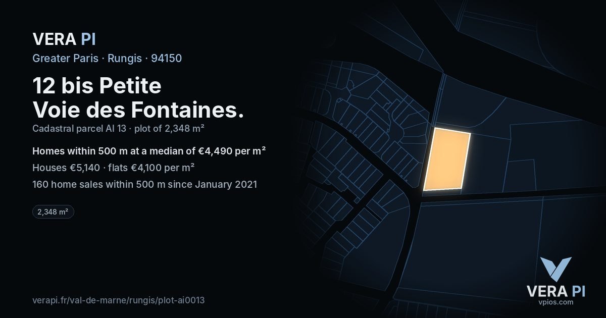 12 bis Petite Voie des Fontaines, Rungis at night – the plot lit, the parcels around coloured by the prices near them