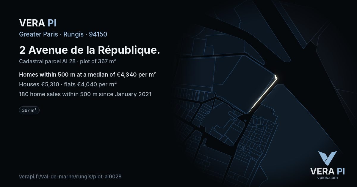 2 Avenue de la République, Rungis at night – the plot lit, the parcels around coloured by the prices near them
