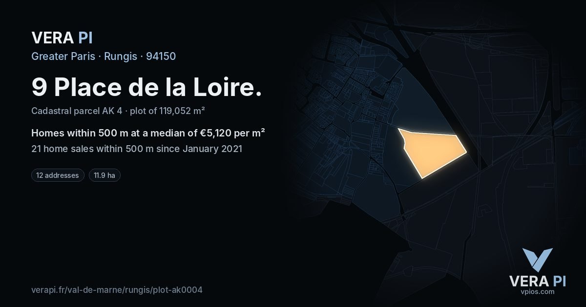 9 Place de la Loire, Rungis at night – the plot lit, the parcels around coloured by the prices near them