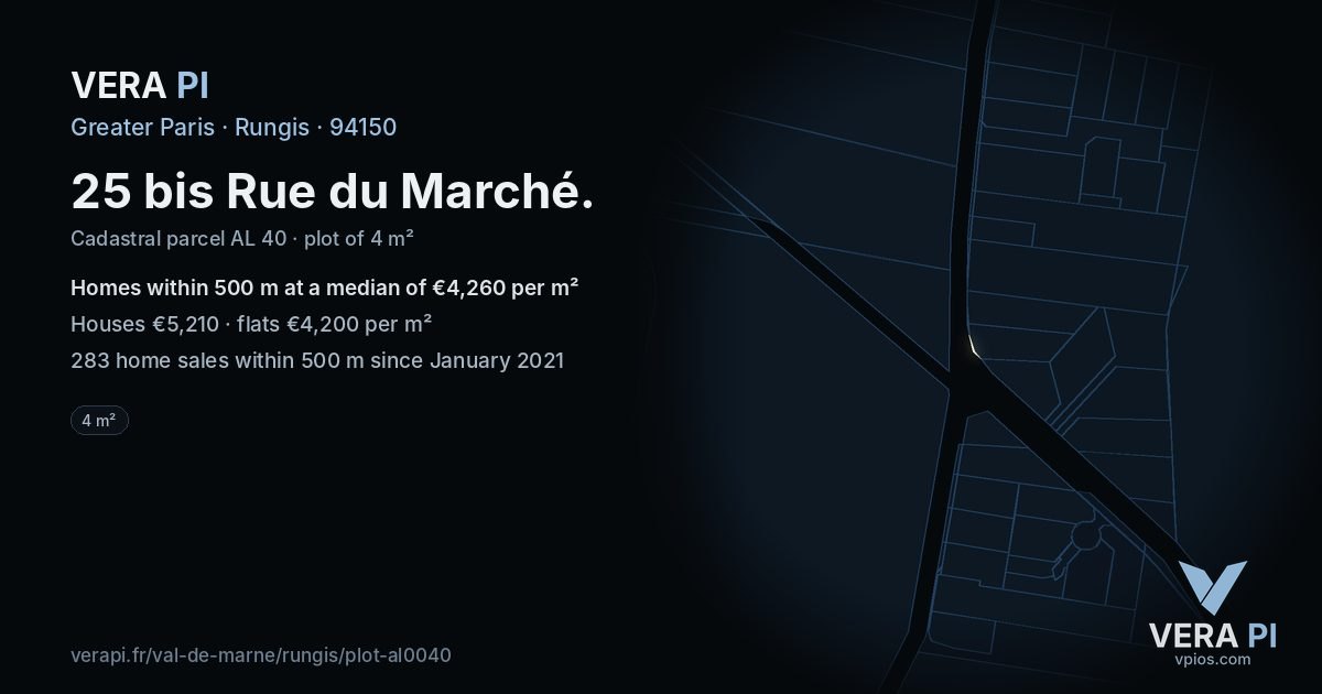 25 bis Rue du Marché, Rungis at night – the plot lit, the parcels around coloured by the prices near them