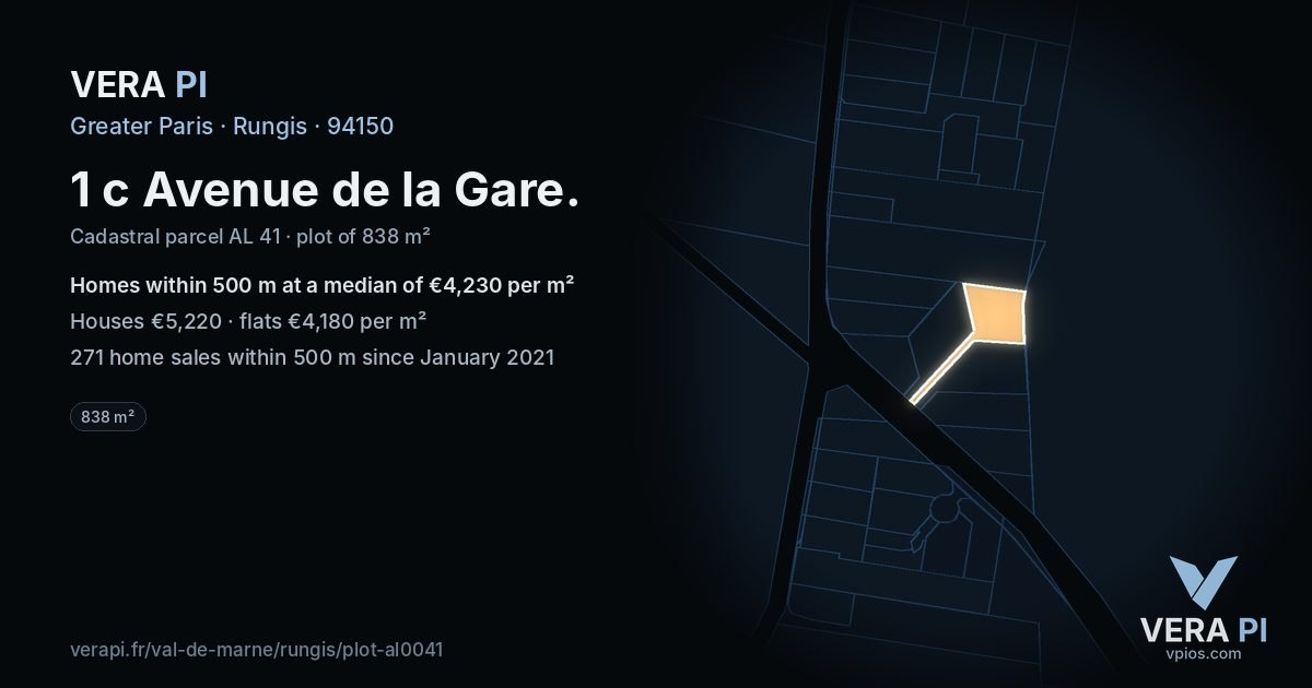 1 c Avenue de la Gare, Rungis at night – the plot lit, the parcels around coloured by the prices near them