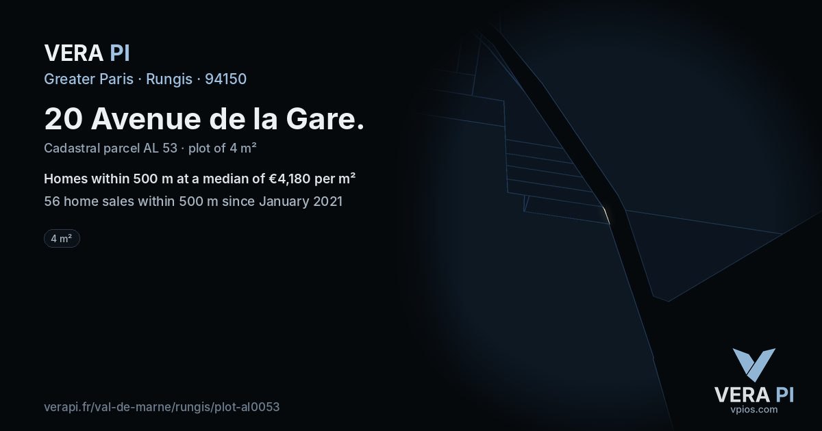 20 Avenue de la Gare, Rungis at night – the plot lit, the parcels around coloured by the prices near them