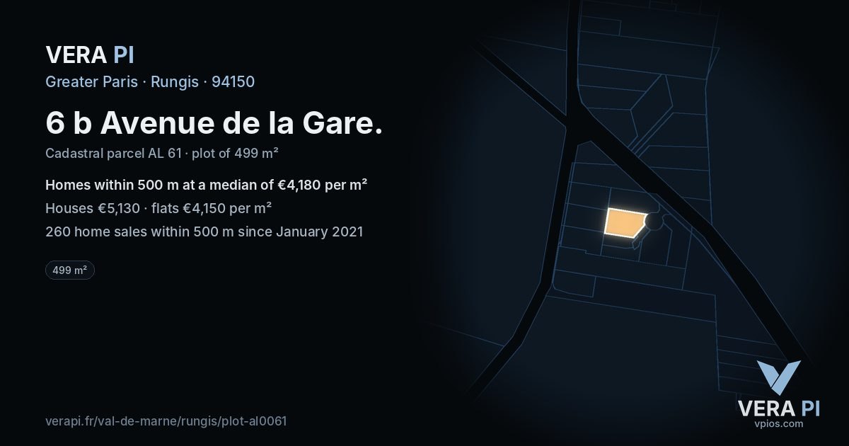 6 b Avenue de la Gare, Rungis at night – the plot lit, the parcels around coloured by the prices near them