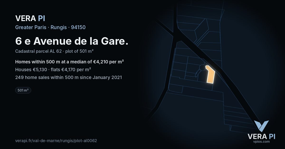 6 e Avenue de la Gare, Rungis at night – the plot lit, the parcels around coloured by the prices near them