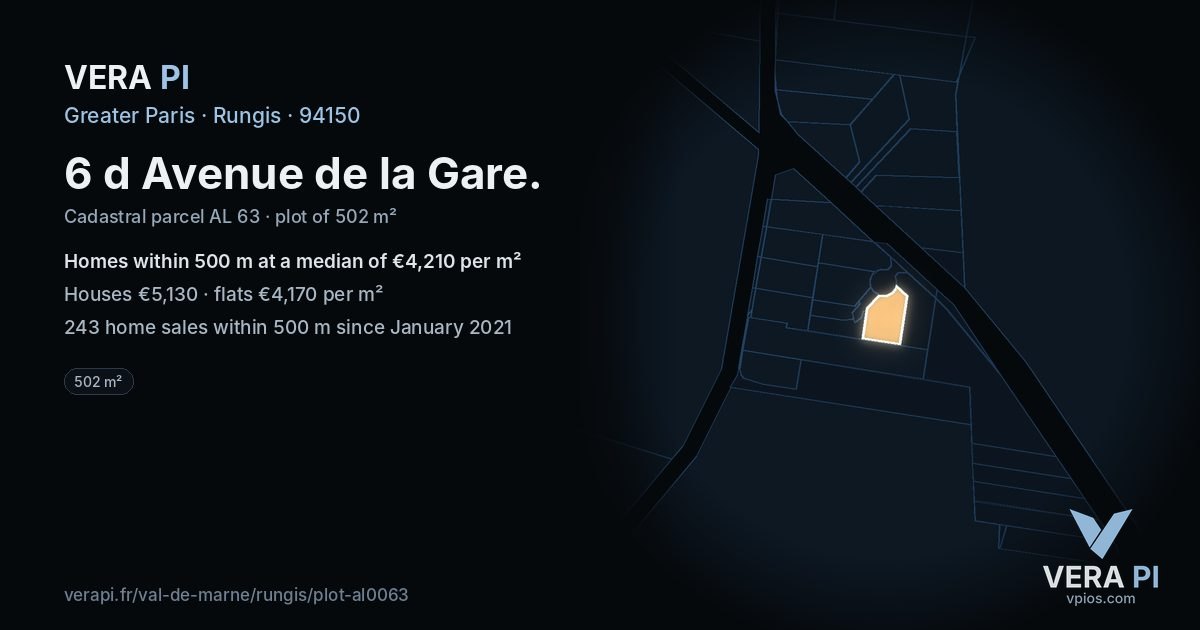 6 d Avenue de la Gare, Rungis at night – the plot lit, the parcels around coloured by the prices near them