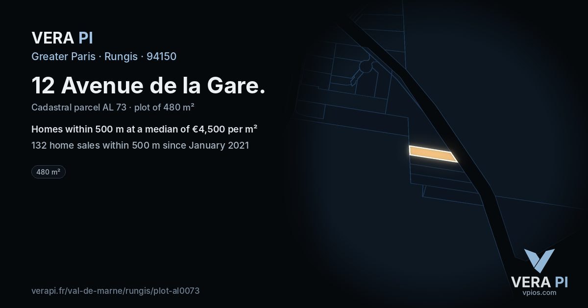 12 Avenue de la Gare, Rungis at night – the plot lit, the parcels around coloured by the prices near them