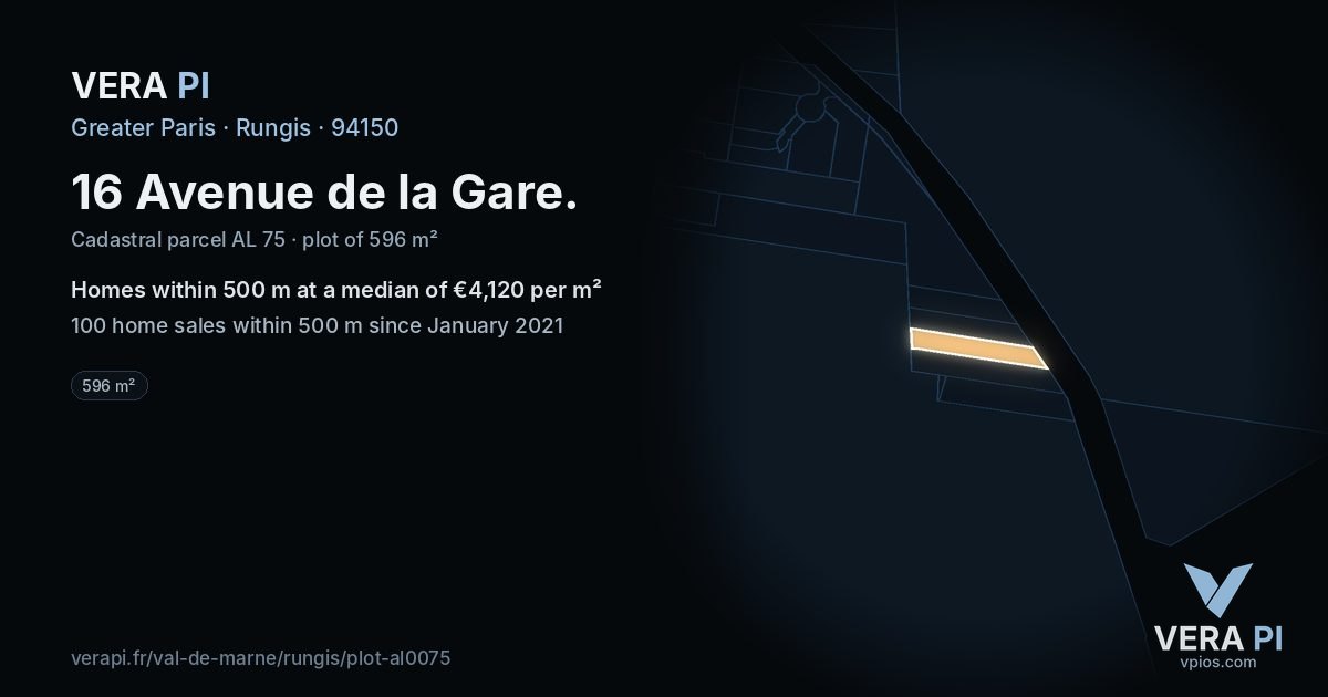16 Avenue de la Gare, Rungis at night – the plot lit, the parcels around coloured by the prices near them