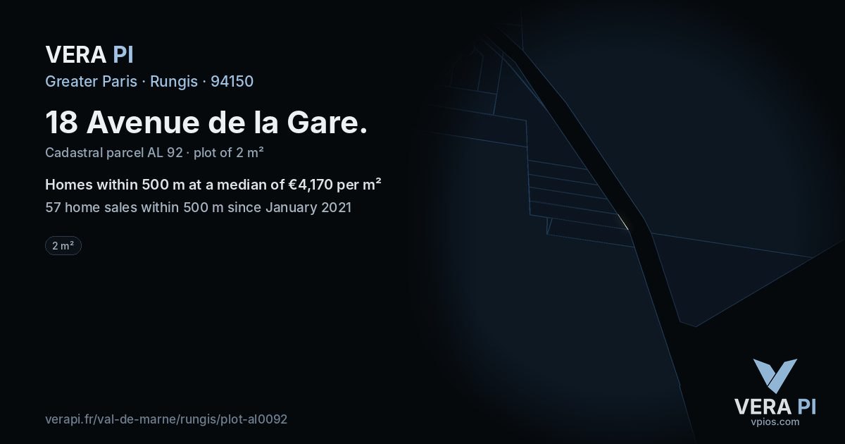 18 Avenue de la Gare, Rungis at night – the plot lit, the parcels around coloured by the prices near them