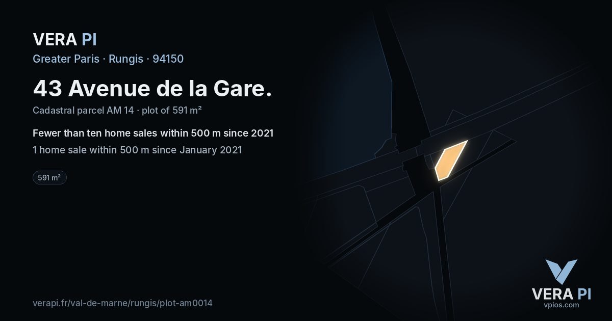 43 Avenue de la Gare, Rungis at night – the plot lit, the parcels around coloured by the prices near them