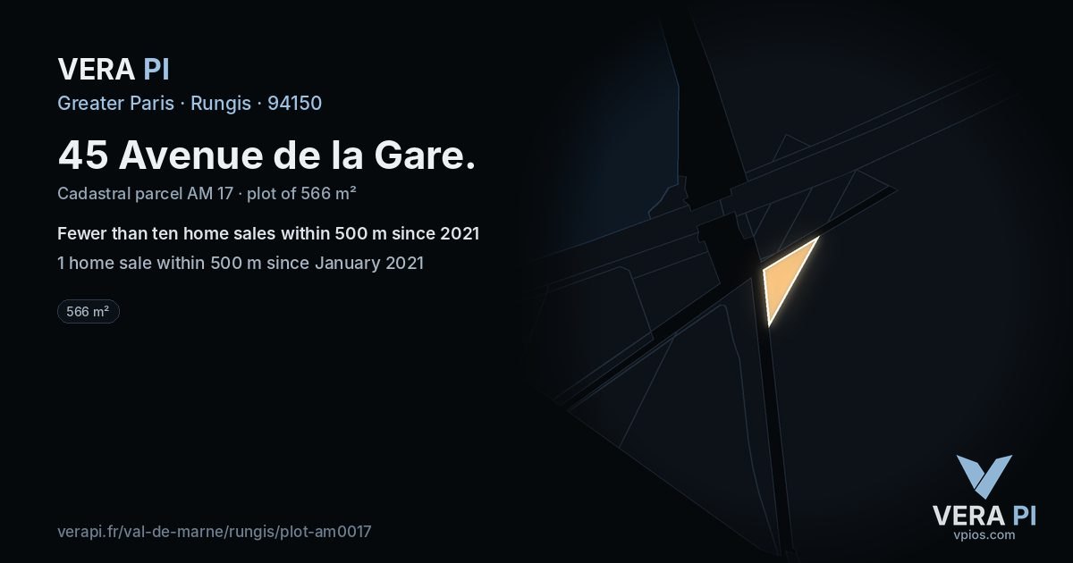 45 Avenue de la Gare, Rungis at night – the plot lit, the parcels around coloured by the prices near them