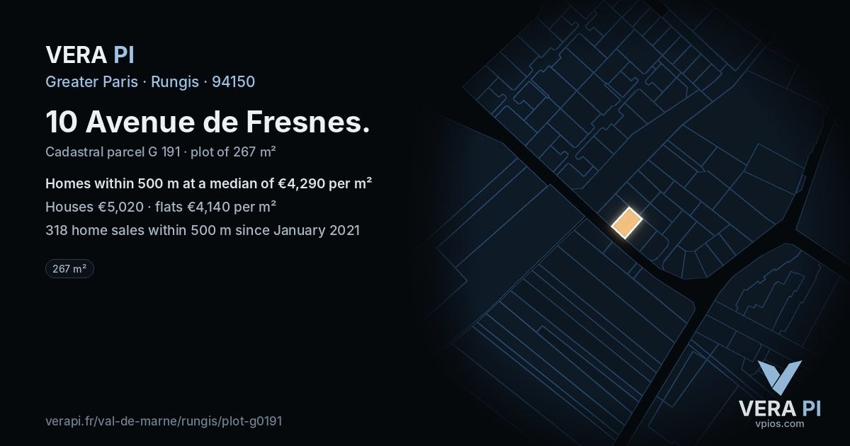 10 Avenue de Fresnes, Rungis at night – the plot lit, the parcels around coloured by the prices near them