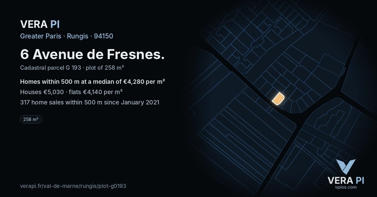 6 Avenue de Fresnes, Rungis at night – the plot lit, the parcels around coloured by the prices near them