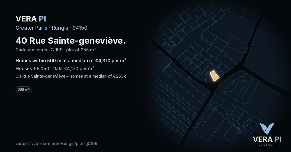 40 Rue Sainte-geneviève, Rungis at night – the plot lit, the parcels around coloured by the prices near them