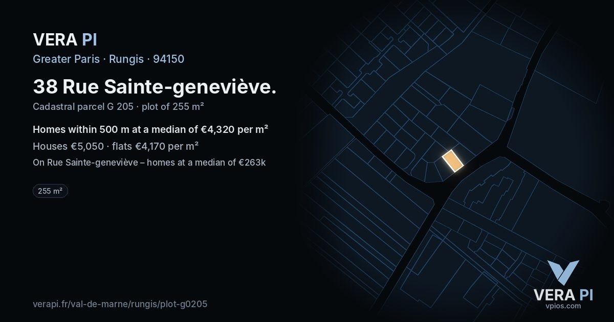38 Rue Sainte-geneviève, Rungis at night – the plot lit, the parcels around coloured by the prices near them