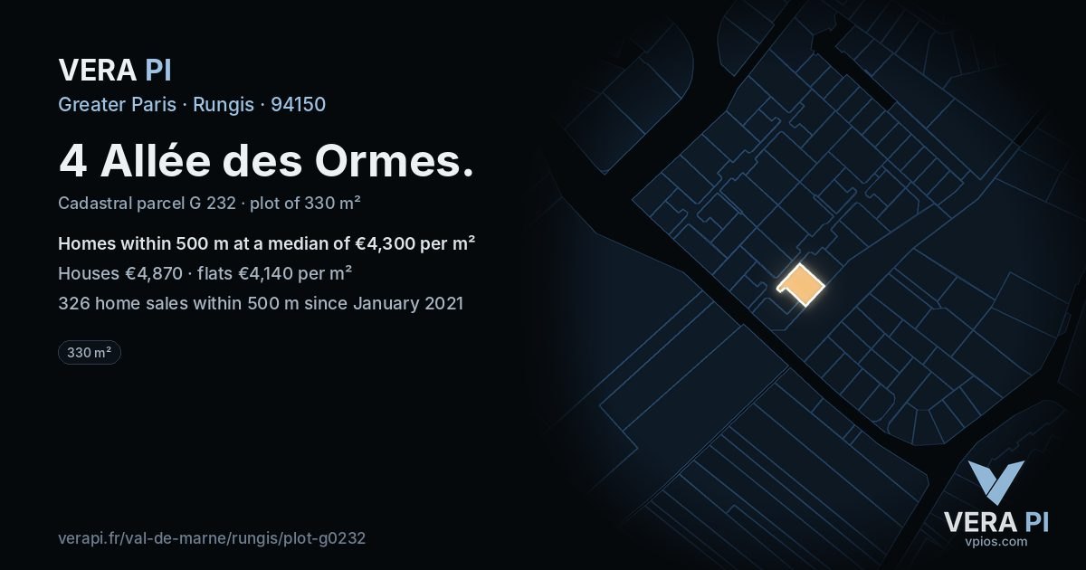 4 Allée des Ormes, Rungis at night – the plot lit, the parcels around coloured by the prices near them